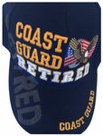 Coast Guard Retired Hat, Blue Military Baseball Cap with Eagle and American Flag