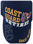 Coast Guard Retired Hat, Blue Military Baseball Cap with Eagle and American Flag
