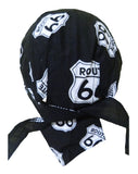 Black Route 66 Headwrap Motorcycle Doo Rag Trucker Durag Skull Cap Cotton Chemo Hat