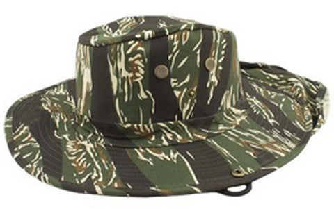 Safari Boonie Fishing Sun Hat Cotton Blend - Tiger Stipe Camouflage Camo LARGE