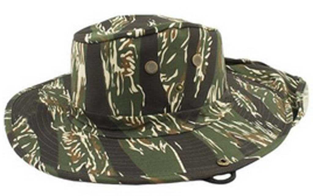 Safari Boonie Fishing Sun Hat Cotton Blend - Tiger Stipe Camouflage Camo XL Extra Large X-Large