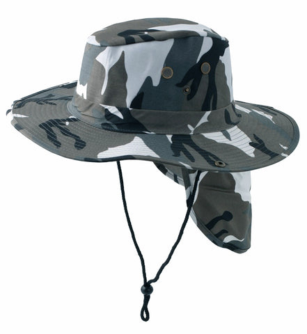 Safari Boonie Fishing Sun Hat Cotton Blend - Gray Urban City Camouflage Camo LARGE