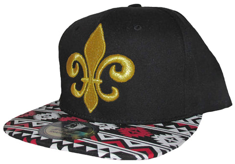 CLEARANCE Fleur De Lis Hat Snapback Black and Gold Aztec Baseball Cap