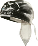 CLEARANCE Skull Face Skeleton Death Doo Rag Cap Dorag Hat Bandana Head Wrap Black and White for Men or Women