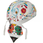 Sugar Skulls Dia de Muertos Doo Rag Cap Day of the Dead Biker Hat Bandana Head Wrap White for Men or Women