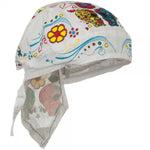 Sugar Skulls Dia de Muertos Doo Rag Cap Day of the Dead Biker Hat Bandana Head Wrap White for Men or Women