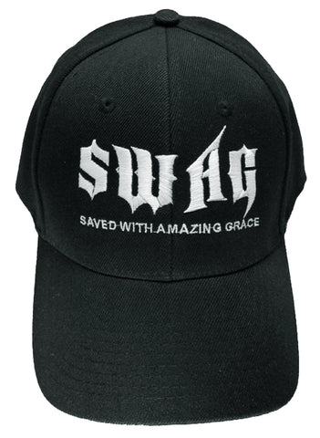 Christian SWAG, Baseball Cap, Save With Amazing Grace, Black Hat Adjustable Embroidered