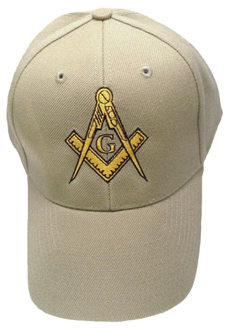 Mason Hat Tan Baseball Cap with Masonic Logo Freemasons Shriners Prince Hall Lodge Headwear