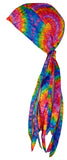 Tie Dye Doo Rag 1960s Rainbow Tye Die Hippie Fun Woodstock ROVER Long Tails and SWEATBAND MADE IN THE USA