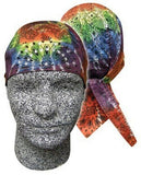 Tie Dye Bandana Headwrap Boho Cap 1960s Tye Die Hippie Cotton Hippy Hat Fun Woodstock Rainbow 60s Colorful Hi-Vis, Womens Mens