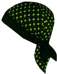 Irish Clover Black and Green Doo Rag Shamrock St. Patrick's Day Dorag with SWEATBAND