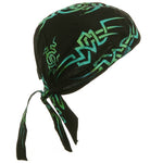Tribal Doo Rag Head Wrap Black and Turquoise Green Durag Skull Cap Cotton Sporty Motorcycle Hat