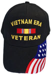 Vietnam ERA Veteran Baseball Cap Black Military Hat Vet with American Flag Bill