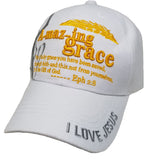 Christian Baseball Cap, Amazing Grace White Religious Hat Adjustable Embroidered