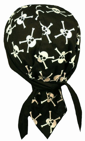 Pirate Skull and Crossbones Doo Rag Hat MADE IN AMERICA Bandana Head Wrap Black and White for Men or Women