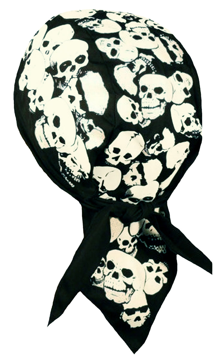 Skull Doo Rag Motorcycle Cap Skeleton Heads Black and White Biker Dora ...