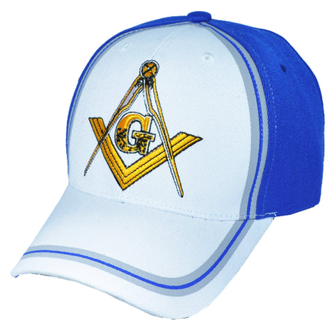 CLEARANCE White and Blue Mason Baseball Cap Masonic Emblem Hat for Freemasons Shriners Masons Headwear