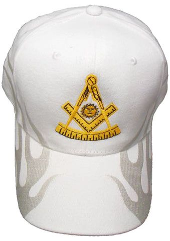 Mason Hat White PAST MASTER Baseball Cap with Masonic Logo and FLAMES on the bill Freemasons Shriners Prince Hall Lodge Headwear