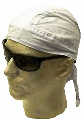 White Bandana Dorag Cap with Sweatband and Mesh Liner, Cotton Solid Motorcycle Biker Durag Skull Hat