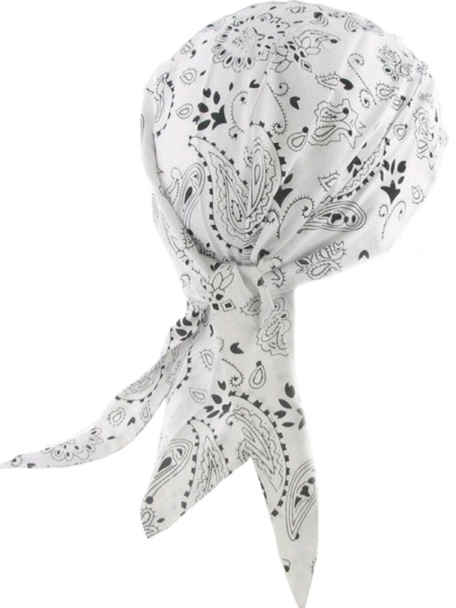 White Bandana Head Wrap | Paisley Doo Rag with Black Western | Motorcy ...