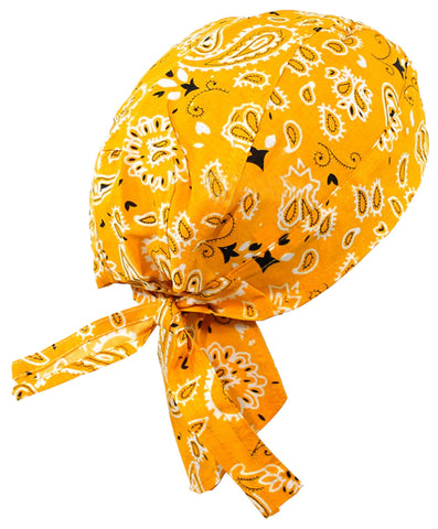 Yellow Head Wrap | Sunshine Paisley Doo Rag with Black and White | Motorcycle Skull Cap